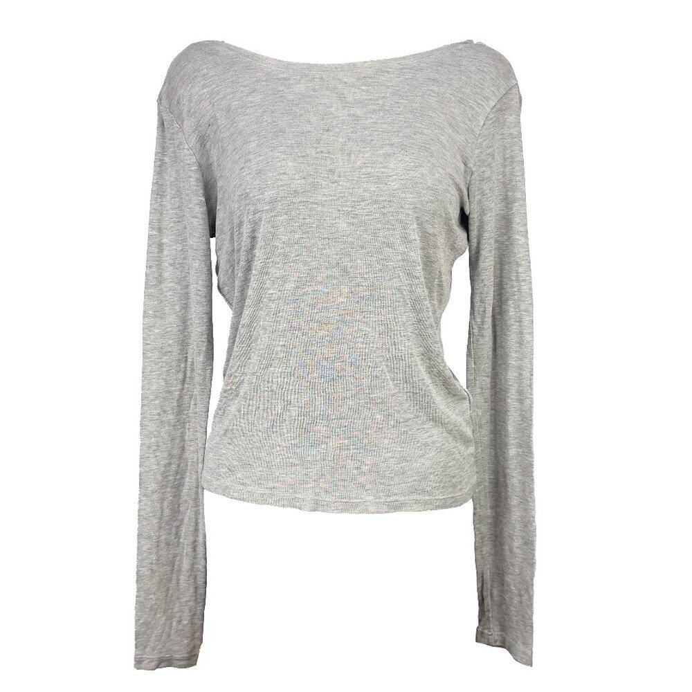 H&M Modal Low-Cut Back Minimalist Long‎ Sleeves Grey Spring T-Shirt Top Size 6